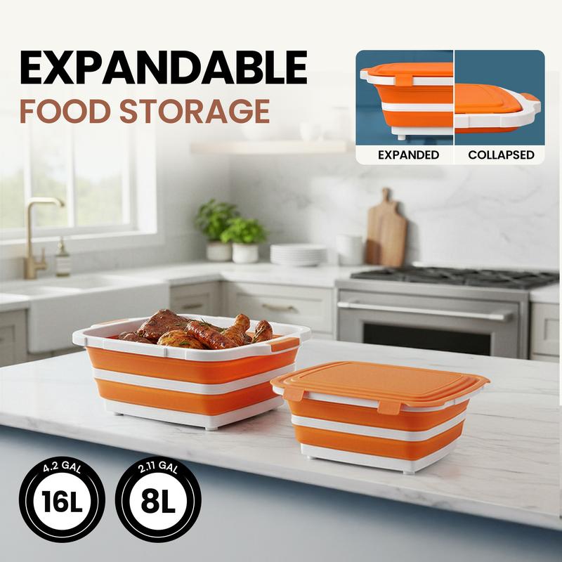 Havenity BBQ Prep Tub 2 Pack - Multifunctional Collapsible Camping Cutting Board with lid, Meat Storage Container for Meal Prep, Dish Bowl Perfect for Grilling Outdoor Cooking (Large + XL)