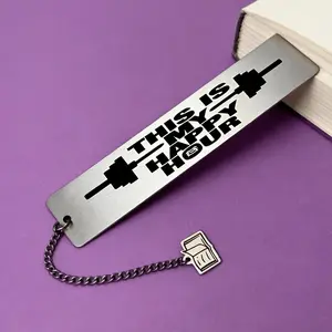 1PC Minimalist Stainless Steel Rectangular Bookmark With Fun Fitness-Themed Engraving And A Barbell Design; A Metal Bookmark For Everyday Reading; A Unique, Trendy Stationery Item; A Niche, Quirky-Style Bookmark