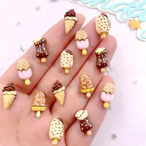 20pcs Mixed Resin Mini Colorful Painted Chocolate Sesame Ice Cream Cone Figurines Flat back Stone DIY Art Scrapbook Decor Accessories Crafts