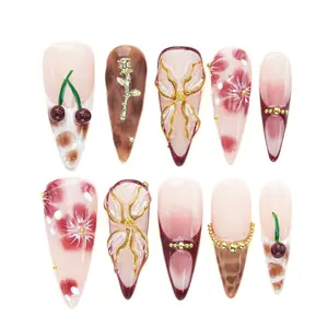 10PCS 3D Stiletto nails Collections  Reusable Handmade Press-On Nails – Acrylic REUSABLE 3D Gel Summer 2025/Prom