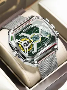 Men's Business Fashion Rectangle Dial Watch, Casual Trendy Wristwatch, Fashionable High End Watch for Daily & Business Decoration As Gift with Box