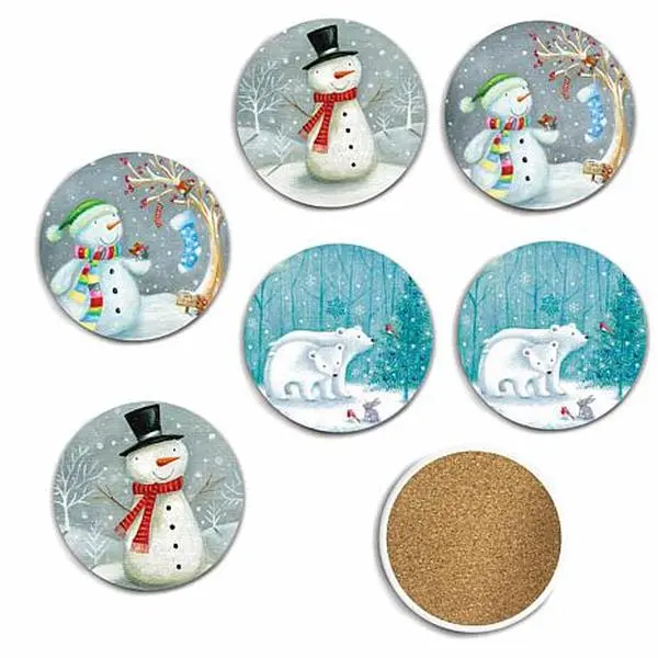 Courtside Market Snowman & Polar Bear 6-piece Ceramic Coaster Set