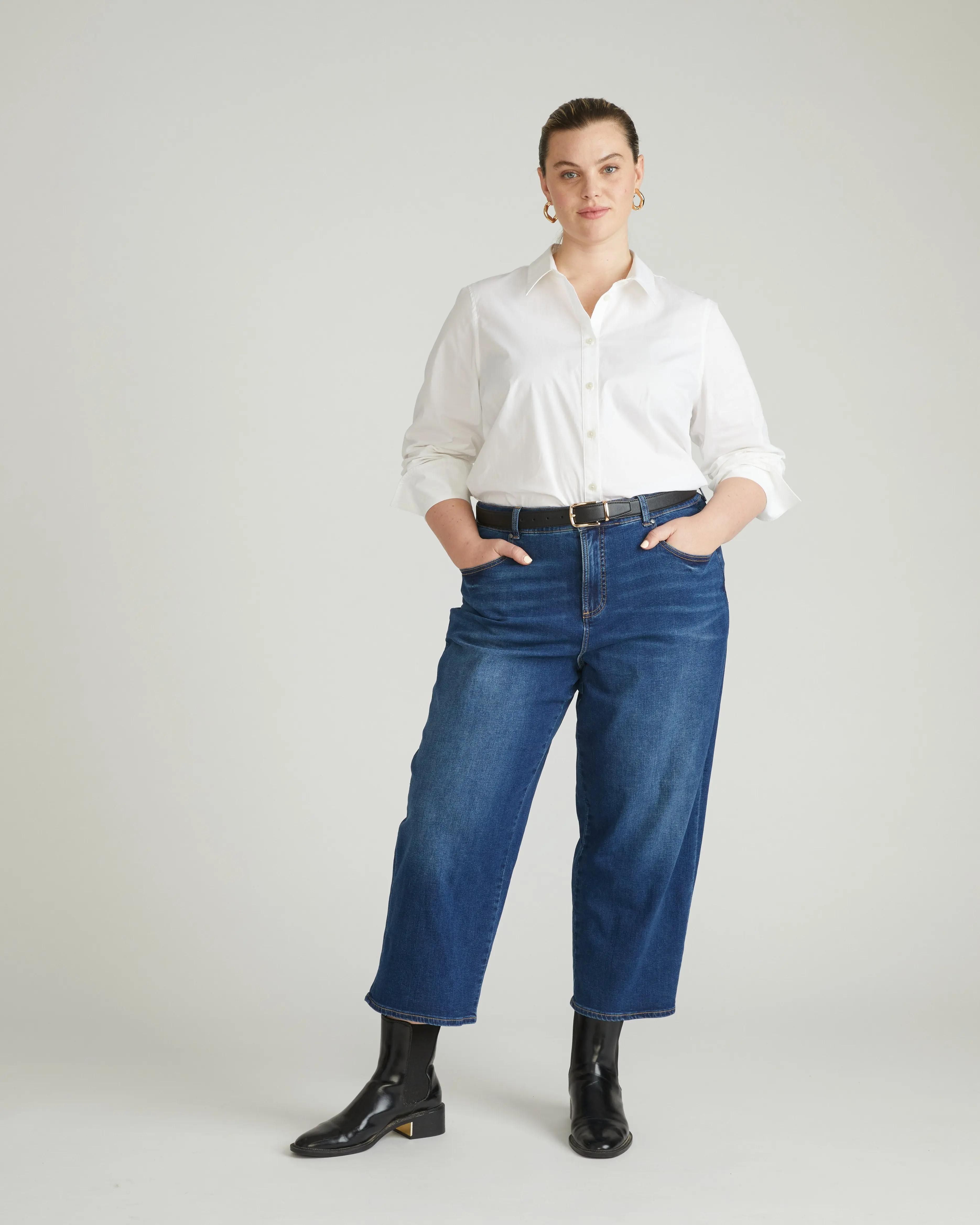 Women's Bae Boyfriend Crop Jeans - Naval Blue Wash, Polyester Fabric, Fitted Straight Slim-Leg Bottom