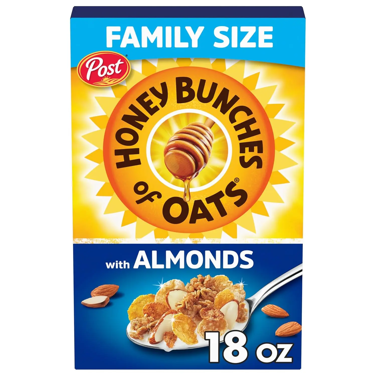 Honey Bunches of Oats with Almonds Breakfast Cereal, 18 oz Box, Crispy Flakes & Crunchy Granola Bunches