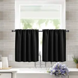 Black curtains shading-small bathroom curtains, heat insulation, privacy curtains, suitable for children's bedroom, living room, kitchen, basement, width 42 x length 36, 2 pair