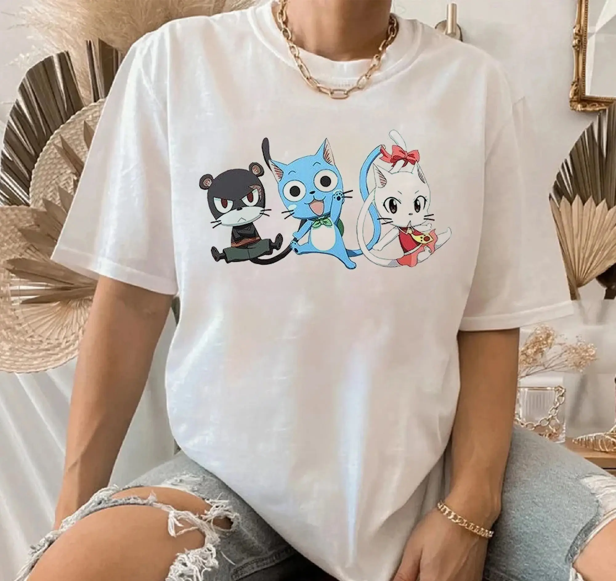 Gildan Women's Fitted Cotton Crew Neck Top - Anime Fairy Tail Graphic, Anime-Style, Fairy-Inspired, Affordable Casual Womenswear, Anime-Style Women's T-Shirts, Fairy-Inspired Women's T-Shirts Tshirt