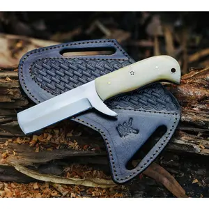 Custom 7'' Fixed Blade Steel Cow Boy Knife/Bull Cutter, Cowboy With Pancake Sheath (Camel Bone)