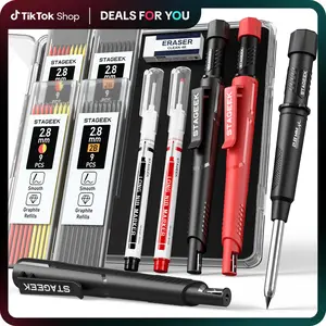 STAGEEK 4 Pack Carpenter Pencils with Sharpener, 2.8 mm Mechanical Pencils with 76 Refills, 45mm Precision Tip, Long Nib Markers, 5-Color Refills, Durable Construction Tools for Woodworking, Carpentry, and DIY Projects