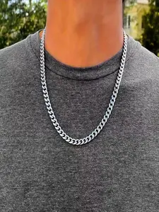 1pcs Stainless Steel Cuban Chain High End Elegant Necklace, Durable 7mm Links, Polished Finish, Suitable for Daily Wear & Special Occasions, Modern Fashion Accessories