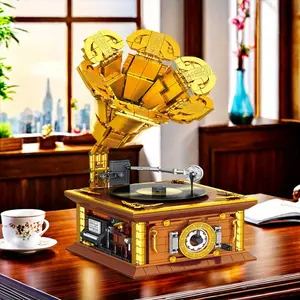 1107PCS Vintage Phonograph Building Blocks Model Toys Music Box Desktop Ornaments Home Decoration Gifts For Christmas Birthday Instructions