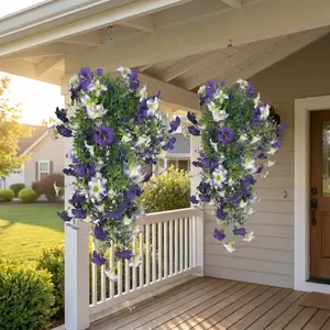 Purple & White Hanging Basket for Porch Decor - Perfect for Outdoor Spaces - Enhance Your Home's Aesthetic with Vibrant Flowers bouquets