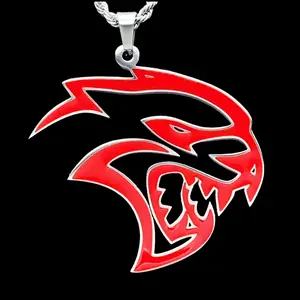 Red Hellcat Necklace SRT - 1.5" Mirror Polished Pendant in Solid 316L Surgical Stainless Steel with Hard Enamel Finish