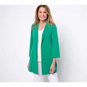 Susan Graver Every Day Petite Liquid Knit Open Front Cardigan