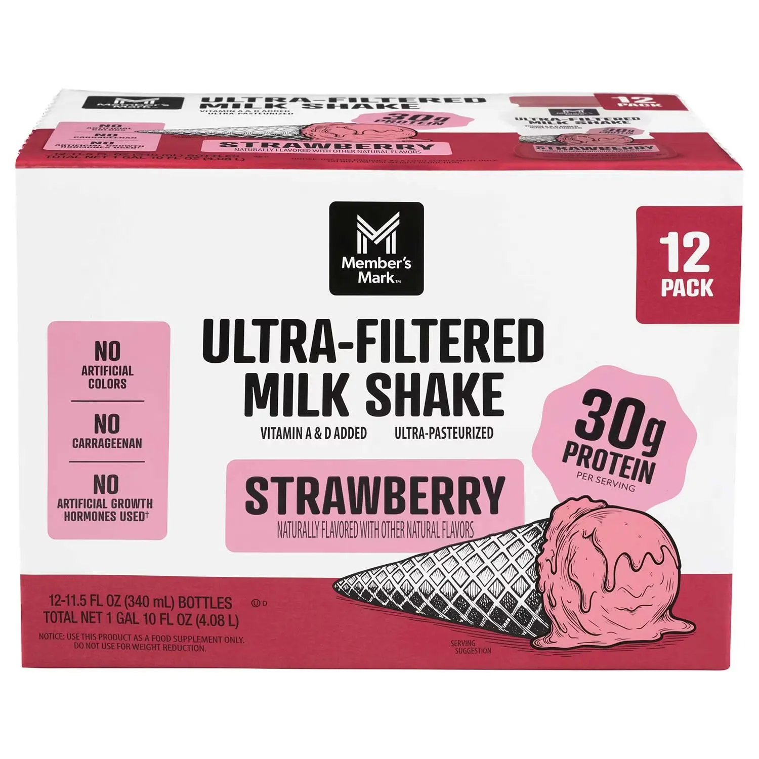 Member's Mark 30g Ultra-Filtered Milk Protein Shake, Strawberry, 11.5 fl. oz., 12 pk.