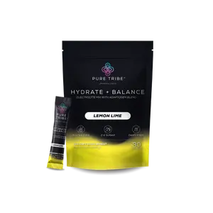Pure Tribe Hydrate + Balance Lemon Lime Electrolyte Mix with Adaptogen Blend Sugar-Free Gluten-Free Dairy-Free 30 Servings