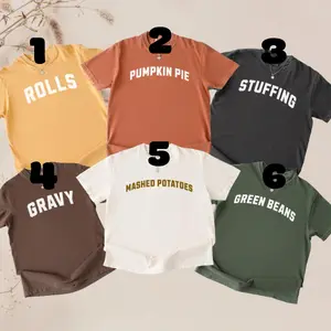Custom Funny Thanksgiving Food Shirt Comfort Color, Rolls Pumpkin Pie Stuffing Gravy Mashed Potatoes Green Beans Tees, Cute Matching Family Dinner Graphic Tops