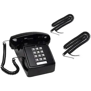 iSoHo Phones, [Ready Bundle] Classic 2500 Desk Landline Phones – VOIP & Amplified Large-Button Telephones with Keypad - Includes (2) Matching Curly Handset Cords, one Each, 15ft & 25ft Color: Black