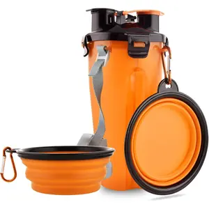 Dog Travel Water Bottle Collapsible Bowls, 2 in 1 Pet Food Container with Collapse Bowls, Outdoor Portable Water Bowls for Walking, Traveling, Camping and Hiking (Orange)
