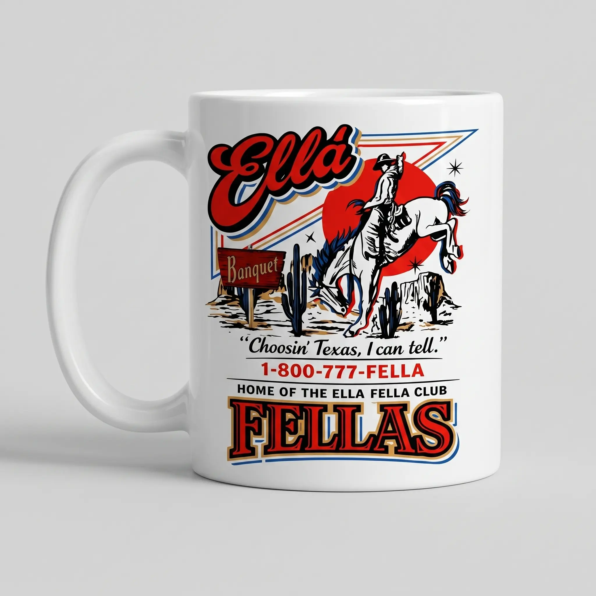 Ella Fella Club Mug, Funny Texas Cowboy Coffee Mug, Choosin Texas I Can Tell Cup, Western Vintage Style Mug, Country Lover Gift, Ranch Cowboy Coffee Cup, Retro Graphic Mug