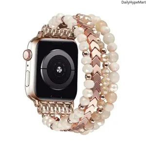 Beaded Apple Watch Band for Women, Handmade Elastic Bracelet Strap, Stretch Jewelry Style for Series 1-9 SE 38-45mm