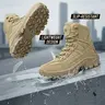 High Top Combat Boots Army Style Durable Vegan Leather Mens Outdoor Hiking Work Shoes with Slip-Resistant Lightweight Design Side Zipper for Easy Wear Breathable Mesh Lining Trendy Utility Boots for Everyday Adventure