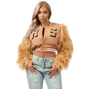 Jameicia Mocha Fur Sleeve Varsity Jacket
