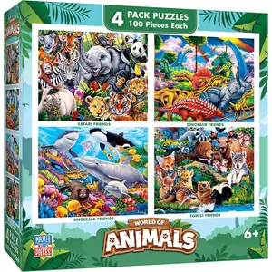World of Animals 100 Piece Jigsaw Puzzles 4-Pack V1
