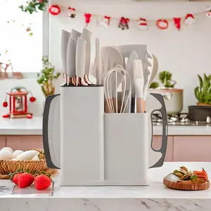 Spring 2026 Hot Seller: 19-Piece Pots & Pans Kitchen Set Includes: 6-Piece Heat-Resistant Silicone Kitchen Utensils, Sharp Knife Set, 2-Piece Cutting Boards (Wood/Plastic), Round & Rectangular Cookware (Stove-Compatible) Colors: White, Pink, Black