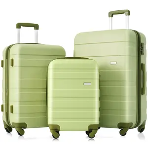 Luggage Sets New Model  ABS Hardshell 3pcs Clearance Luggage Hardside Lightweight Durable Suitcase sets Spinner Wheels Suitcase with TSA Lock 20''24''28''( Light Green)