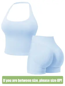 Women's Seamless Halter Top Sports Bra + High Elastic Shorts Set, Backless Chest Pad, Outdoor Running Gym Workout Tracksuit Outfits for Women, Summer Activewear