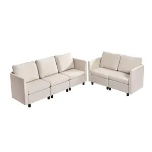 【DealsForYouDays】VEVOR Modular Sectional Sofa, Modern 5-Seater Modular Sofa with Hidden Storage, Cloud Sectional Couch with High Rebound Sponge, Solid Wood Frame Upholstered Comfy Couch for Living Room, Bedroom, BeigeSummervibes