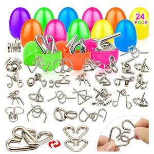24 Pack Prefilled Easter Eggs with Metal Brain Teaser Puzzle Toys Stress Relief Fidget Toys Easter Basket Stuffers Egg Hunt Party Favors Classroom Prizes