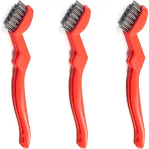 3-Pack 7" Stainless Steel Wire Brushes - 40% Denser Than Standard Brushes - for Heavy-Duty Cleaning: Grill Grates, Uncoated Pans, Rust Removal, Deburring & Metal Cleaning