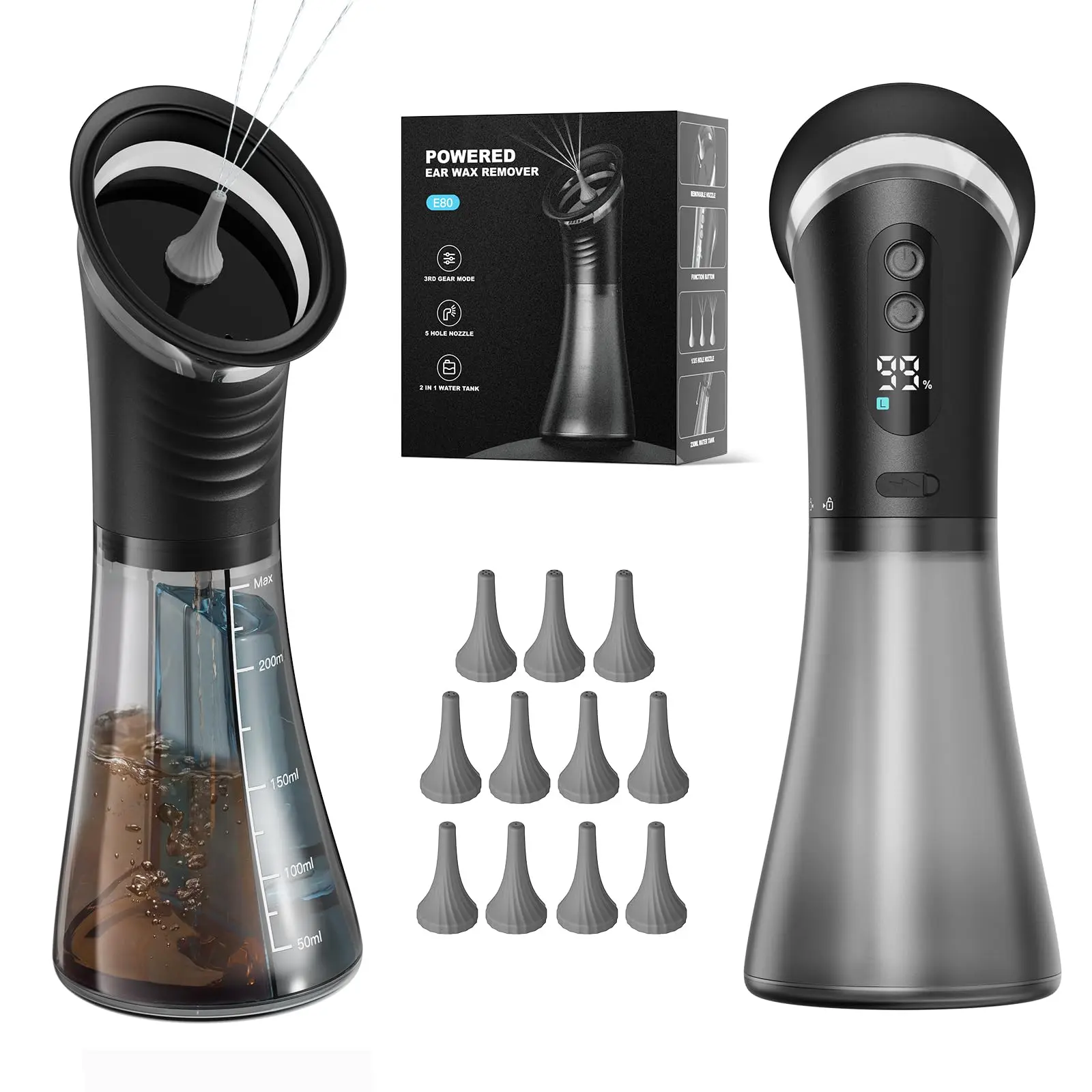 Rechargeable Hydraulic Ear Wax Remover Kit - Electric Ear Cleansing Irrigation System with 3 Pressure Modes, Water Temp Sensor, Visual Waste Tank, IP67 Waterproof for Home Care, Back to School Personal Care Tool,sohochic