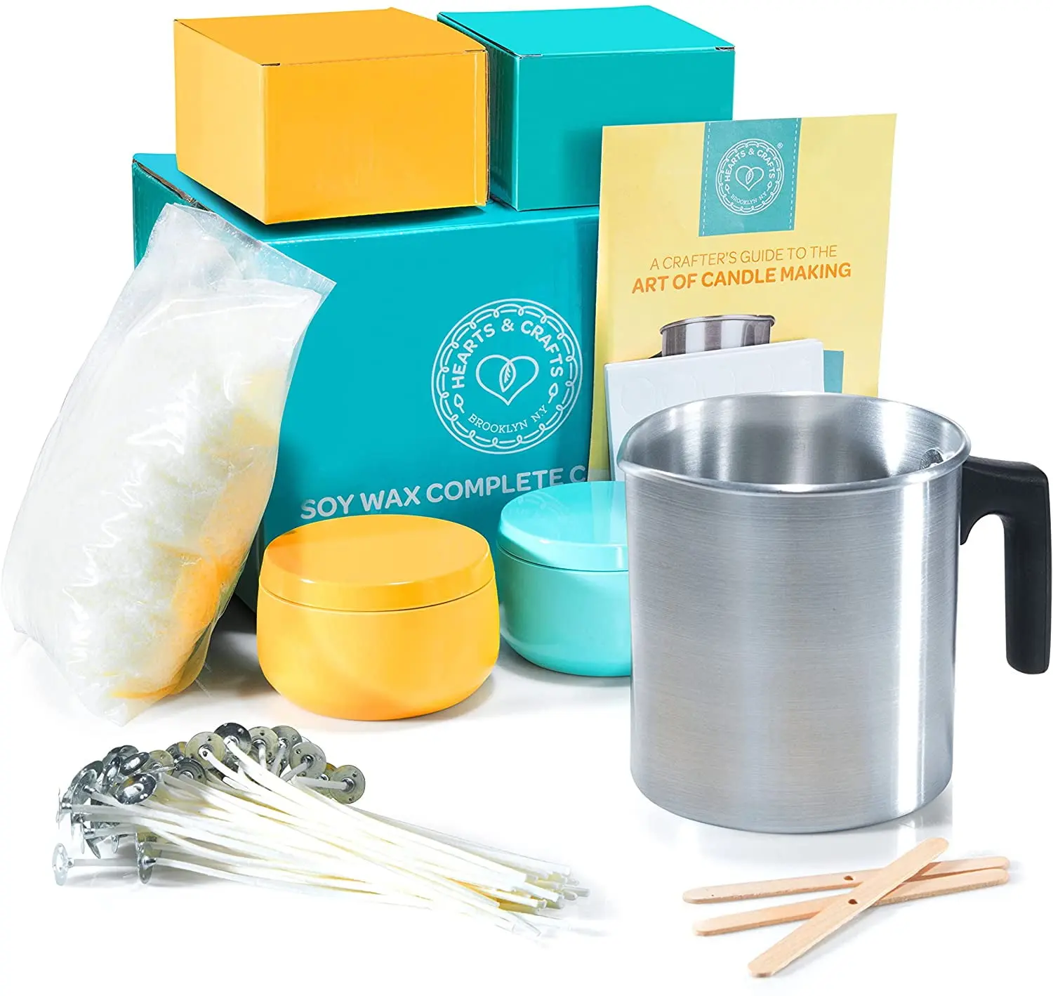 Hearts & Crafts Soy Candle Making Kit - Complete DIY Set | Natural Soy Wax, Jars, Wicks & Supplies Included
