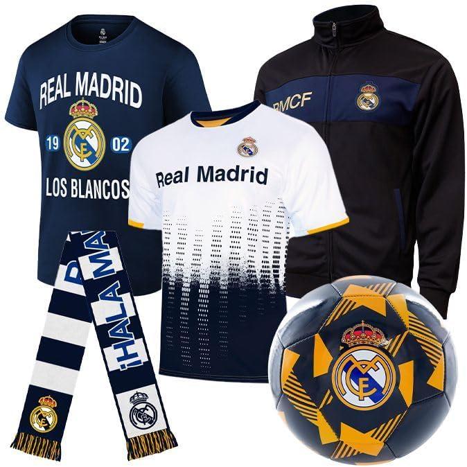 Real Madrid CF Ultimate Fan Pack: Soccer Ball, Scarf, Jacket & Shirts 5-Piece Value Set - Unisex Adult - RMUFP-SP-2