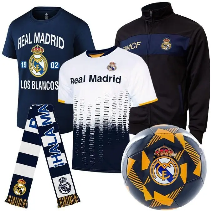 Real Madrid CF Ultimate Fan Pack: Soccer Ball, Scarf, Jacket & Shirts 5-Piece Value Set - Unisex Adult - RMUFP-SP-2