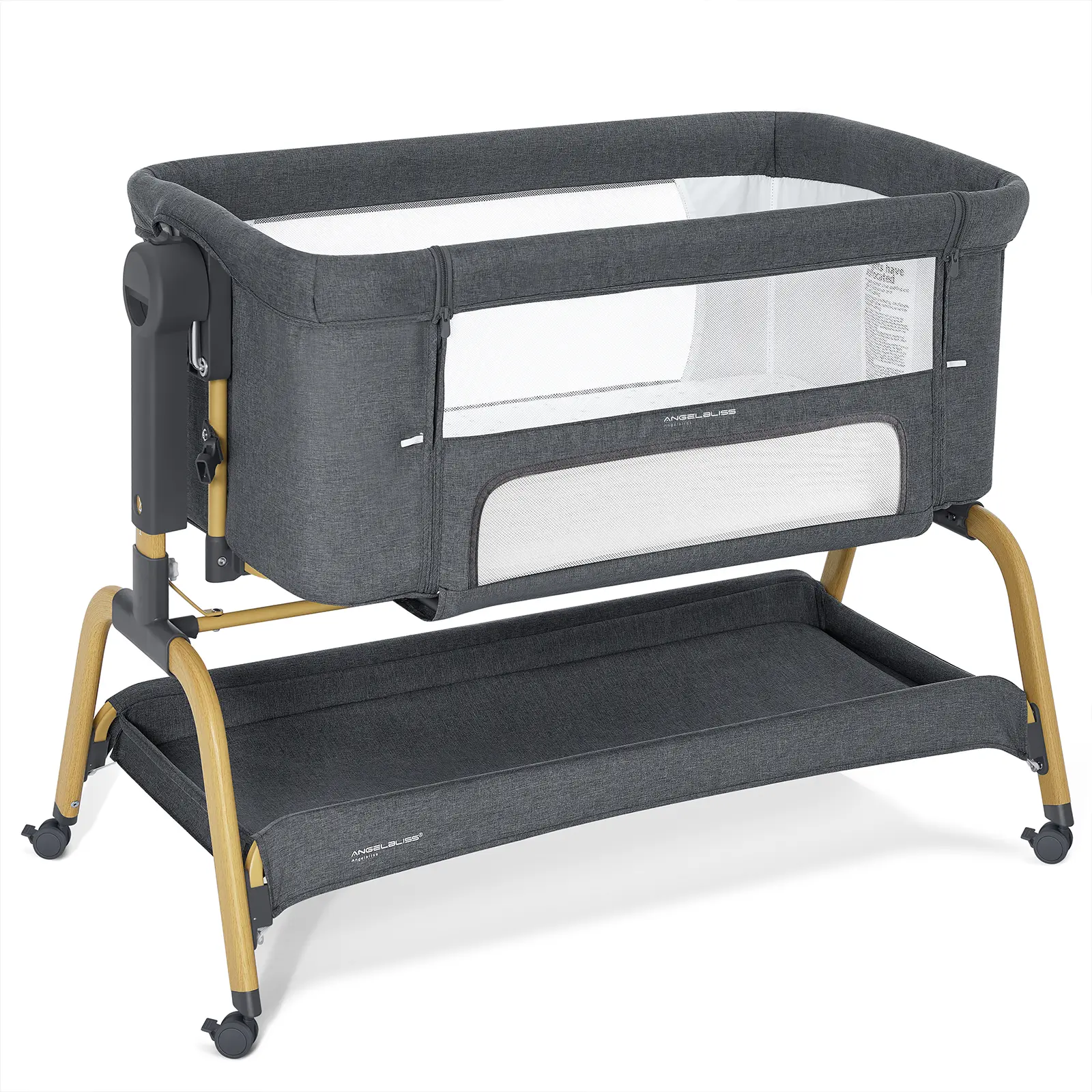 Angelbliss 3 in 1 Baby Bassinet with Comfy Mattress, 6 Height Adjustable, Easy Folding, Portable Bedside Crib for Newborn Infants