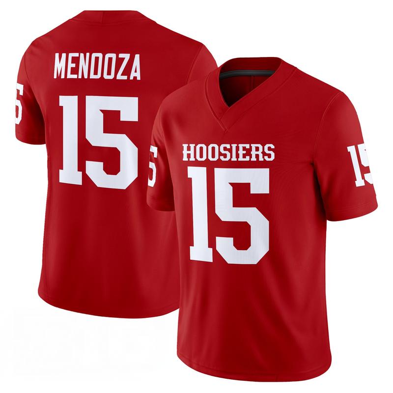 Indiana Hoosiers White V-Neck Football Jersey Mendoza #15 Unisex Lightweight Breathable Athletic Shirt for Training Practice Game Day