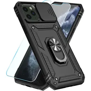 SunStory Compatible with iPhone 11 Pro Max Case with HD Screen Protector & Slide Camera Cover & Rotated Ring Kickstand, [Military-Grade] Phone Case for iPhone 11 Pro Max (Black)