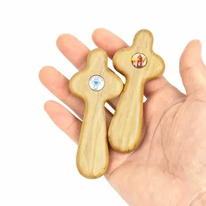 Yookin Boys Baptism Sacrament Cross Olive Wood Deluxe Holding Cross Wooden Baptismal Ceremony Keepsake Gift Handheld Cross Ornaments Religious