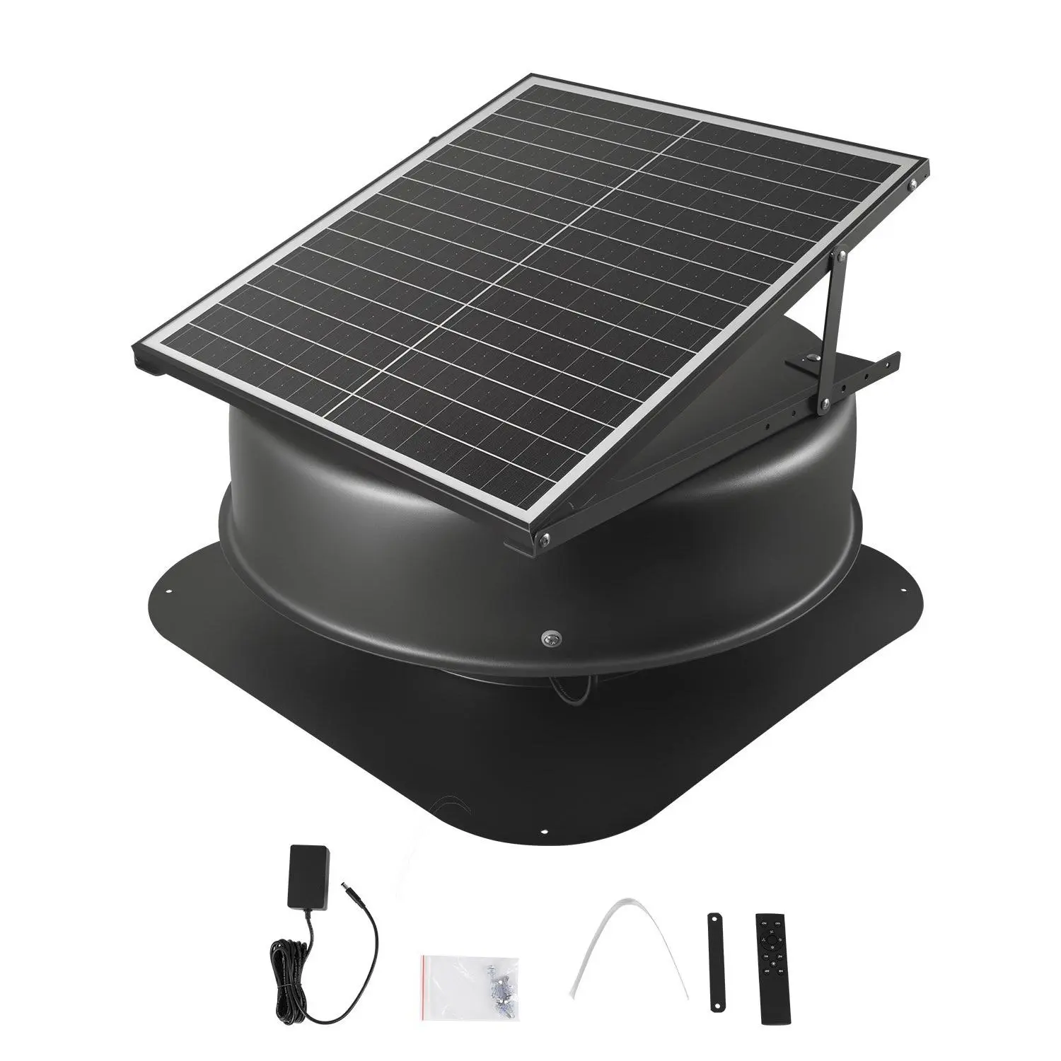 VEVOR Smart Solar Powered Attic Fan & Roof Exhaust Vent, Auto Thermostat, Low Noise Brushless Motor. Keep Your Home Cool! 3 Sizes: 35W (2400 CFM) / 42W (2800 CFM + 110V Adapter) / 50W (3000 CFM + Remote & Sensor)