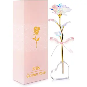 New Deal - Valentines Day Rose Gifts for Her, Birthday Gifts for Women Mom Galaxy Rose Glass Forever Flowers with Heart-Shaped Base Eternal Crystal Roses Valentine Gifts for Grandma Wife Sister Girlfriend