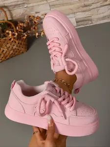 Women's Fashionable Lace Up Platform Sneakers, Casual Comfortable Sports Shoes for Daily Wear, Female All-match Round Toe Shoes for Daily Wear, Trendy Walking Sneaker, Lightweight Casual Sneakers, Thick Sole Sneakers