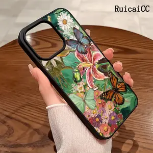 Premium Magnetic Phone Cases for iPhone11/12/13/14/15/16//17/Air/promax/Plus Lily Flower Butterfly Oil Painting y2k cased MagSafe Ready, Anti-Fall, Springtok and Ultra-Thin Design | Perfect for Everyday Use Screen Protector Resistance