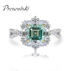 Presentski 2CT Asscher  color  synthetic Moissanite Ring with  Sterling Silver 925