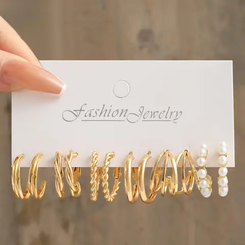 6 Pairs Faux Pearl Decorated Hoop Earrings, Elegant Trendy Ear Jewelry for Women, All-match Simple Fashion Accessories for Party, Club, Trendy All-match & Exquisite Jewelry for Birthday Gift