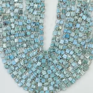7mm-7.5mm Natural Larimar Gemstone Cube Faceted Shape Loose Beads Square Faceted Beads For DIY Jewelry Making Desig Handmade Crafts Bracelet, Necklace, Earrings AAA Quality 15.5 Inches Long, Semi Precious Stone, Spacer beads