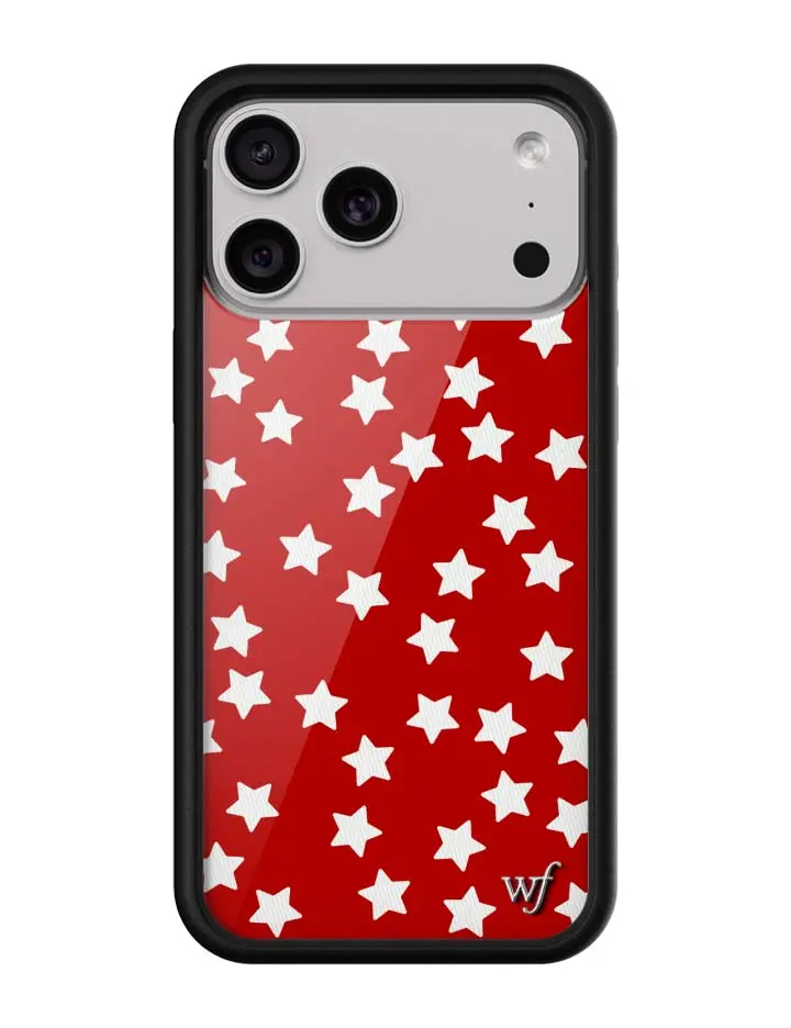 National Anthem | Limited Edition Trendy iPhone Case | Raised Protective Black Bumper | Women Owned Small Business | Vibrant Red Background Pastel White Starry Aesthetic Design | Safety Casing Protective | Gift for Her