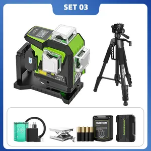 Huepar HX04CG 4D 16Lines Laser Level with Tripod SelfLeveling High Accuracy with LCD Screen AdjustableBrightness 4 Modes Dual Power Li ion AA Battery forConstruction Renovation Floor Tiling